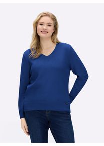sheego Gro&szlig;e Gr&ouml;&szlig;en V-Ausschnitt-Pullover mit Baumwolle, royalblau, Gr&ouml;&szlig;e 46 - Damen