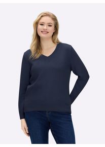 sheego Gro&szlig;e Gr&ouml;&szlig;en V-Ausschnitt-Pullover mit Baumwolle, marine, Gr&ouml;&szlig;e 50 - Damen