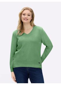 sheego Gro&szlig;e Gr&ouml;&szlig;en V-Ausschnitt-Pullover mit Baumwolle, apfel, Gr&ouml;&szlig;e 44 - Damen