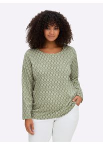 sheego Gro&szlig;e Gr&ouml;&szlig;en Langarmshirt, schilf-ecru-bedruckt, Gr&ouml;&szlig;e 56 - Damen