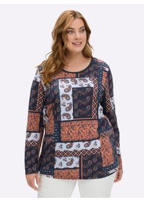 sheego Gro&szlig;e Gr&ouml;&szlig;en Langarmshirt im Patchwork-Dessin, rostrot-bedruckt, Gr&ouml;&szlig;e 36 - Damen