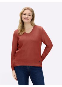 sheego Große Größen V-Ausschnitt-Pullover mit Baumwolle, rostrot, Größe 40 - Damen