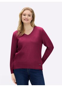 sheego Gro&szlig;e Gr&ouml;&szlig;en V-Ausschnitt-Pullover mit Baumwolle, fuchsia, Gr&ouml;&szlig;e 48 - Damen