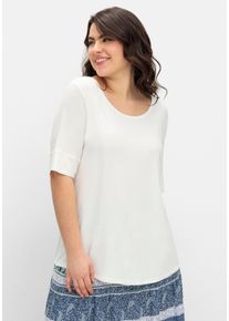 sheego Gro&szlig;e Gr&ouml;&szlig;en T-Shirt mit zweilagigem &Auml;rmelb&uuml;ndchen, ecru, Gr&ouml;&szlig;e 54 - Damen