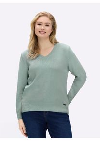 sheego Gro&szlig;e Gr&ouml;&szlig;en V-Ausschnitt-Pullover mit Baumwolle, kalkmint, Gr&ouml;&szlig;e 44 - Damen