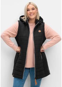 sheego Gro&szlig;e Gr&ouml;&szlig;en Longweste mit abnehmbarer Kapuze, schwarz, Gr&ouml;&szlig;e 46 - Damen