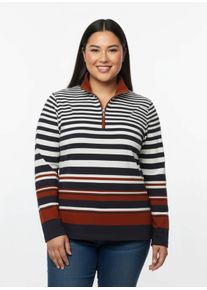 sheego Gro&szlig;e Gr&ouml;&szlig;en Sweatshirt im Streifen-Dessin, marine-rot-gestreift, Gr&ouml;&szlig;e 50 - Damen