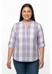 sheego Große Größen Baumwollbluse mit Stehkragen, kariert, lavendel-weiß-kariert, Größe 54 - Damen