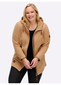sheego Gro&szlig;e Gr&ouml;&szlig;en Kapuzenfleecejacke mit verdecktem Rei&szlig;verschluss, camel, Gr&ouml;&szlig;e 54 - Damen