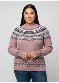 sheego Gro&szlig;e Gr&ouml;&szlig;en Norwegerpullover mit Raglan-&Auml;rmeln, mauve-marine-gemustert, Gr&ouml;&szlig;e 54 - Damen