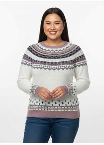 sheego Gro&szlig;e Gr&ouml;&szlig;en Norwegerpullover mit Raglan-&Auml;rmeln, ecru-mauve-gemustert, Gr&ouml;&szlig;e 44 - Damen