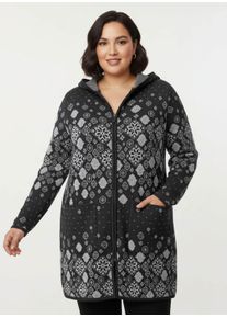 sheego Gro&szlig;e Gr&ouml;&szlig;en Longstrickjacke mit Jacquard-Strickmuster, schwarz-gemustert, Gr&ouml;&szlig;e 54 - Damen