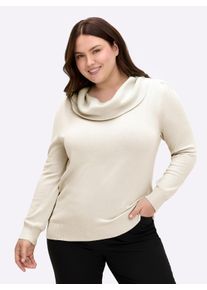 sheego Gro&szlig;e Gr&ouml;&szlig;en Wasserfallpullover im Baumwoll-Viskose-Mix, wollwei&szlig;, Gr&ouml;&szlig;e 42 - Damen