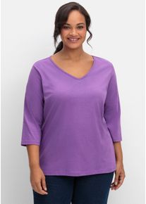 sheego Große Größen 3/4-Arm-Shirt mit V-Ausschnitt, lila, Größe 38 - Damen