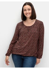 sheego Gro&szlig;e Gr&ouml;&szlig;en Print-Shirt mit Gummizug an &Auml;rmeln und Saum, schwarz-rostrot-bedruckt, Gr&ouml;&szlig;e 48 - Damen