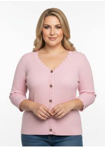 sheego Gro&szlig;e Gr&ouml;&szlig;en 3/4 Arm-Pullover mit Kn&ouml;pfen in Horn-Optik, rosenquarz, Gr&ouml;&szlig;e 46 - Damen