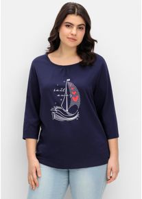 sheego Große Größen 3/4-Arm-Shirt aus reiner Baumwolle, marine-ecru, Größe 46 - Damen