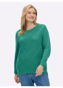 sheego Gro&szlig;e Gr&ouml;&szlig;en Langarm-Pullover mit Metallpl&auml;ttchen-Applikationen, smaragd, Gr&ouml;&szlig;e 44 - Damen