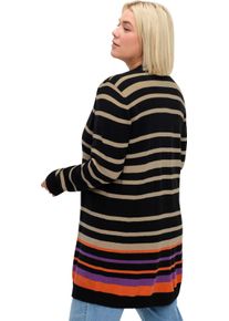 sheego Gro&szlig;e Gr&ouml;&szlig;en Longstrickjacke mit Streifen, schwarz-beige-gestreift, Gr&ouml;&szlig;e 44/46 - Damen