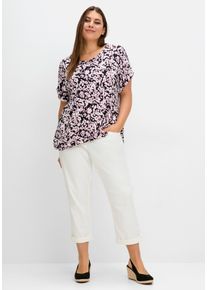 sheego Große Größen T-Shirt mit Blumendruck und Saum-Gummizug, schwarz-champagner-gemustert, Größe 40/42 - Damen
