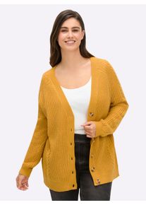 sheego Gro&szlig;e Gr&ouml;&szlig;en Strickjacke mit Zopfmuster, ocker, Gr&ouml;&szlig;e 44 - Damen