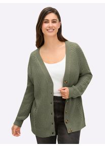 sheego Gro&szlig;e Gr&ouml;&szlig;en Strickjacke mit Zopfmuster, khaki, Gr&ouml;&szlig;e 48 - Damen