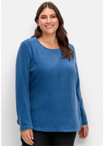 sheego Gro&szlig;e Gr&ouml;&szlig;en Fleeceshirt mit abgerundetem Saum, jeansblau, Gr&ouml;&szlig;e 56 - Damen