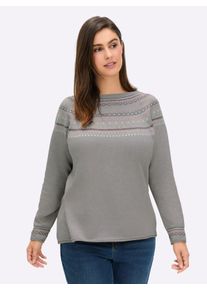 sheego Große Größen Norwegerpullover aus reiner Baumwolle, grau-meliert-gemustert, Größe 50 - Damen