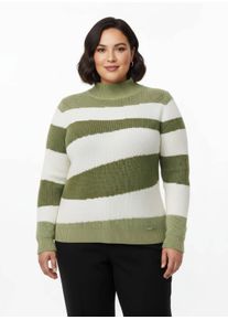 sheego Große Größen Stehkragenpullover mit Intarsienstrick-Muster, oliv-ecru-gemustert, Größe 38 - Damen