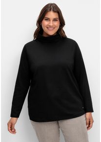 sheego Große Größen Rollkragenshirt mit langen Ärmeln, schwarz, Größe 54 - Damen