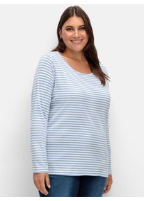 sheego Große Größen Streifenshirt aus Single-Jersey, bleu-ecru-geringelt, Größe 38 - Damen