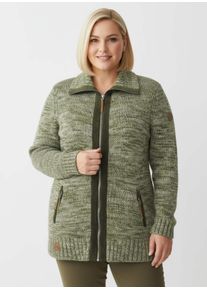 sheego Gro&szlig;e Gr&ouml;&szlig;en Longstrickjacke mit Troyerkragen, schilf-ecru-meliert, Gr&ouml;&szlig;e 50 - Damen