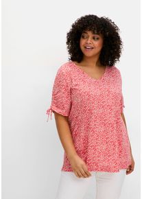 sheego Gro&szlig;e Gr&ouml;&szlig;en T-Shirt im Doppelpack, mit Tunnelzug am &Auml;rmel, schwarz+hummer gemustert, Gr&ouml;&szlig;e 56/58 - Damen