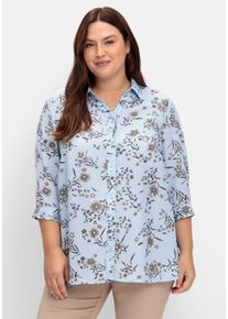 sheego Große Größen Longbluse mit Blümchen-Print, hellblau-bedruckt, Größe 56 - Damen