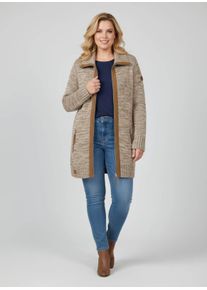 sheego Gro&szlig;e Gr&ouml;&szlig;en Longstrickjacke mit Troyerkragen, braun-ecru-meliert, Gr&ouml;&szlig;e 44 - Damen