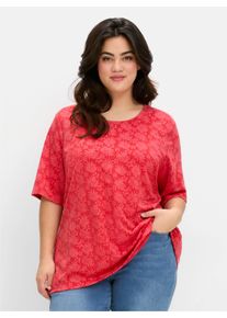 sheego Große Größen Rundhalsshirt mit tonigem Jacquardmuster, erdbeere, Größe 48/50 - Damen