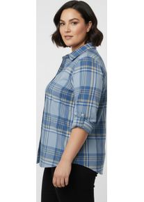 sheego Gro&szlig;e Gr&ouml;&szlig;en Karobluse mit Krempel-&Auml;rmeln, eisblau-apricot-kariert, Gr&ouml;&szlig;e 56 - Damen