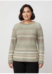 sheego Gro&szlig;e Gr&ouml;&szlig;en Langarm-Pullover im Grobstrick, taupe-jade-geringelt, Gr&ouml;&szlig;e 44 - Damen