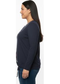 sheego Gro&szlig;e Gr&ouml;&szlig;en Rundhalsshirt im 2-in-1-Look, marine-wei&szlig;-bedruckt, Gr&ouml;&szlig;e 44 - Damen
