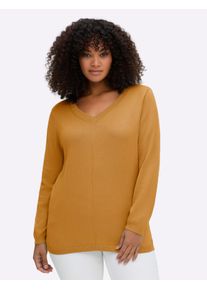 sheego Gro&szlig;e Gr&ouml;&szlig;en V-Ausschnitt-Pullover mit Biesen vorne, curry, Gr&ouml;&szlig;e 46 - Damen