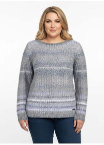 sheego Große Größen Langarm-Pullover im Grobstrick, taupe-jeansblau-gestreift, Größe 38 - Damen