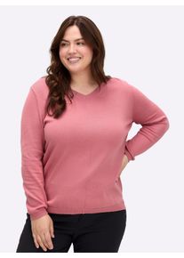 sheego Gro&szlig;e Gr&ouml;&szlig;en V-Ausschnitt-Pullover mit Biesen vorne, erika, Gr&ouml;&szlig;e 50 - Damen