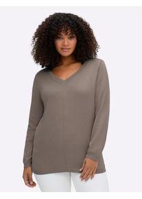 sheego Gro&szlig;e Gr&ouml;&szlig;en V-Ausschnitt-Pullover mit Biesen vorne, taupe, Gr&ouml;&szlig;e 50 - Damen