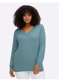 sheego Gro&szlig;e Gr&ouml;&szlig;en V-Ausschnitt-Pullover mit Biesen vorne, wintert&uuml;rkis, Gr&ouml;&szlig;e 48 - Damen
