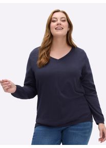 sheego Gro&szlig;e Gr&ouml;&szlig;en V-Ausschnitt-Pullover mit Biesen vorne, marine, Gr&ouml;&szlig;e 50 - Damen