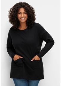 sheego Große Größen Longshirt mit aufgesetzten Taschen, schwarz, Größe 50 - Damen