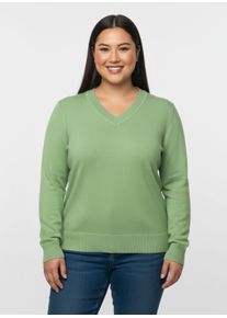 sheego Gro&szlig;e Gr&ouml;&szlig;en V-Ausschnitt-Pullover aus Feinstrick, apfel, Gr&ouml;&szlig;e 44 - Damen
