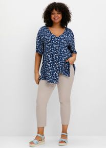 sheego Große Größen Shirt mit Blümchenprint und Knopfleiste, tiefblau-gemustert, Größe 44/46 - Damen