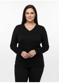 sheego Gro&szlig;e Gr&ouml;&szlig;en V-Ausschnitt-Pullover aus Feinstrick, schwarz, Gr&ouml;&szlig;e 50 - Damen