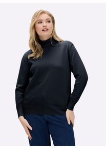 sheego Große Größen Rollkragenpullover aus reiner Baumwolle, marine, Größe 44 - Damen